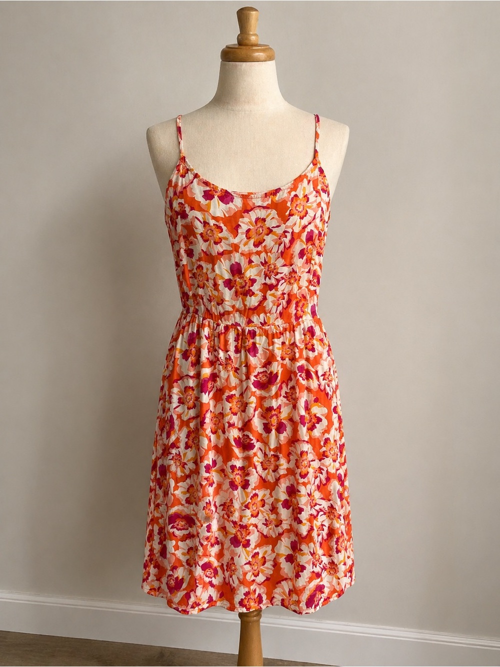 GAP Orange and Pink Floral Spaghetti-Strap Mini Dress